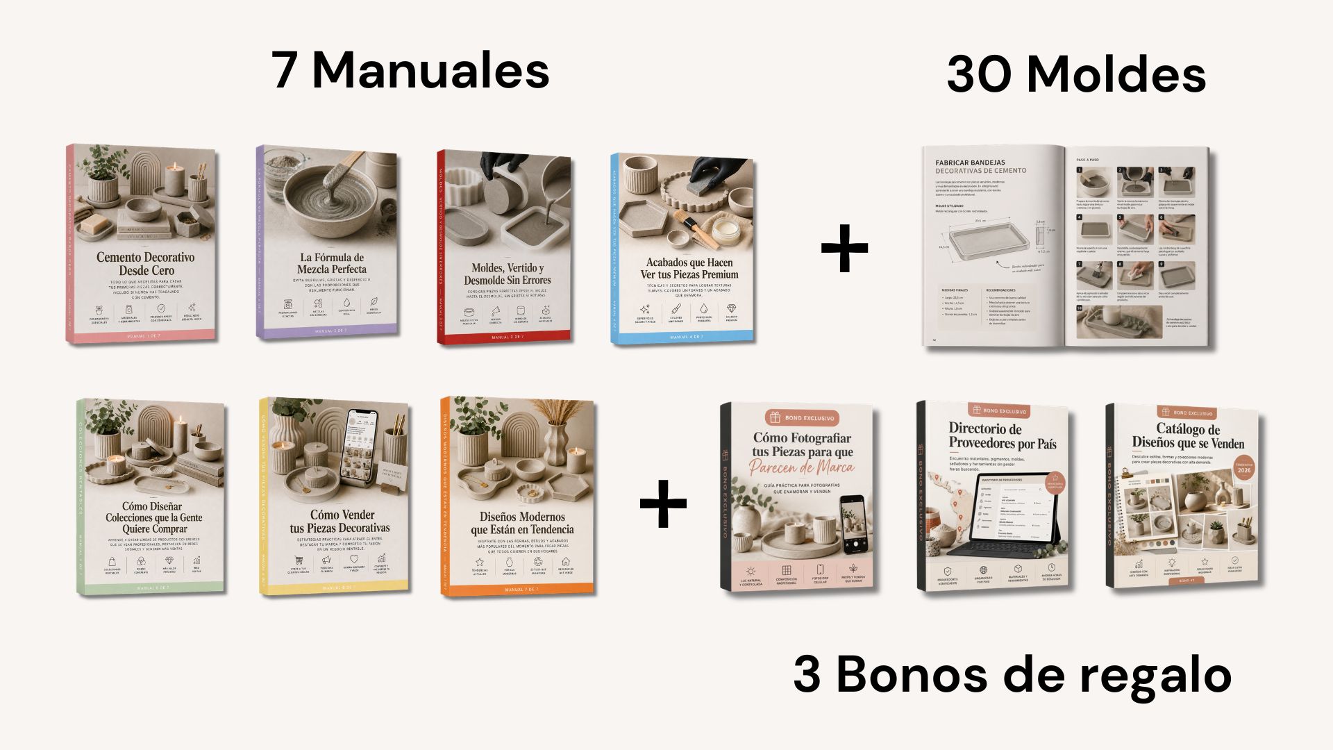 Pack premium: 7 manuales, 3 bonos y moldes decorativos en cemento
